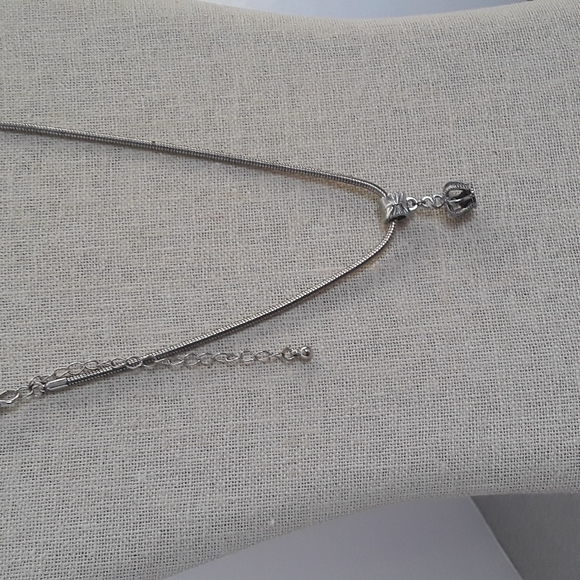 Silvertone Snake/rope Slide Necklace with Crown Charm - Picture 3 of 3